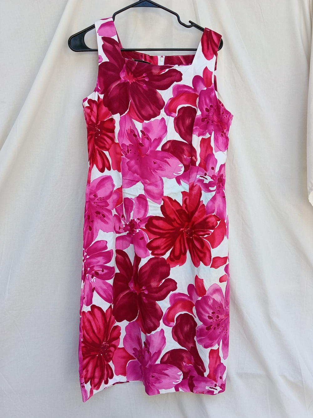 Bold Pink & Red Floral Square-Neck Midi Dress